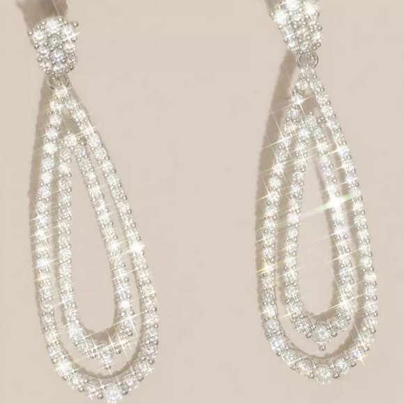 Halo Teardrop Cubic Zirconia Earrings - Picture 1 of 5